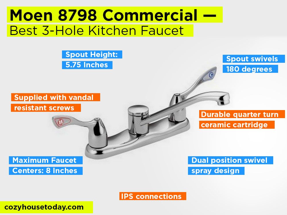 Moen 8798 Commercial Review, Pros and Cons. Check our Best 3-Hole Kitchen Faucet 2018