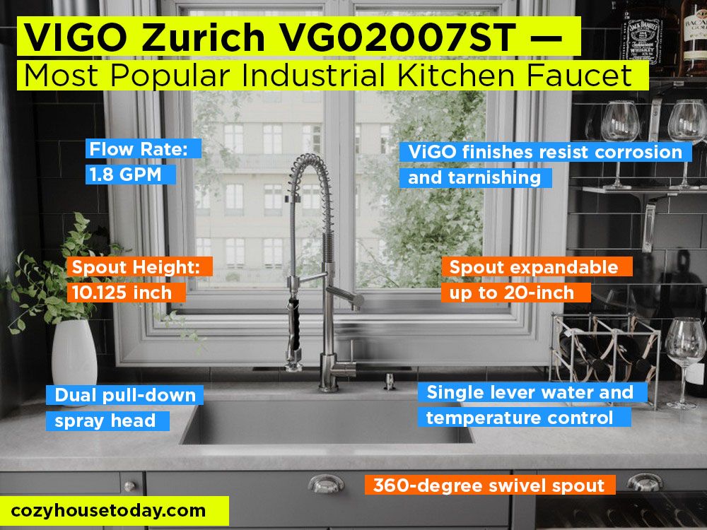 VIGO Zurich VG02007ST Review, Pros and Cons. Check our Most Popular Industrial Kitchen Faucet 2018