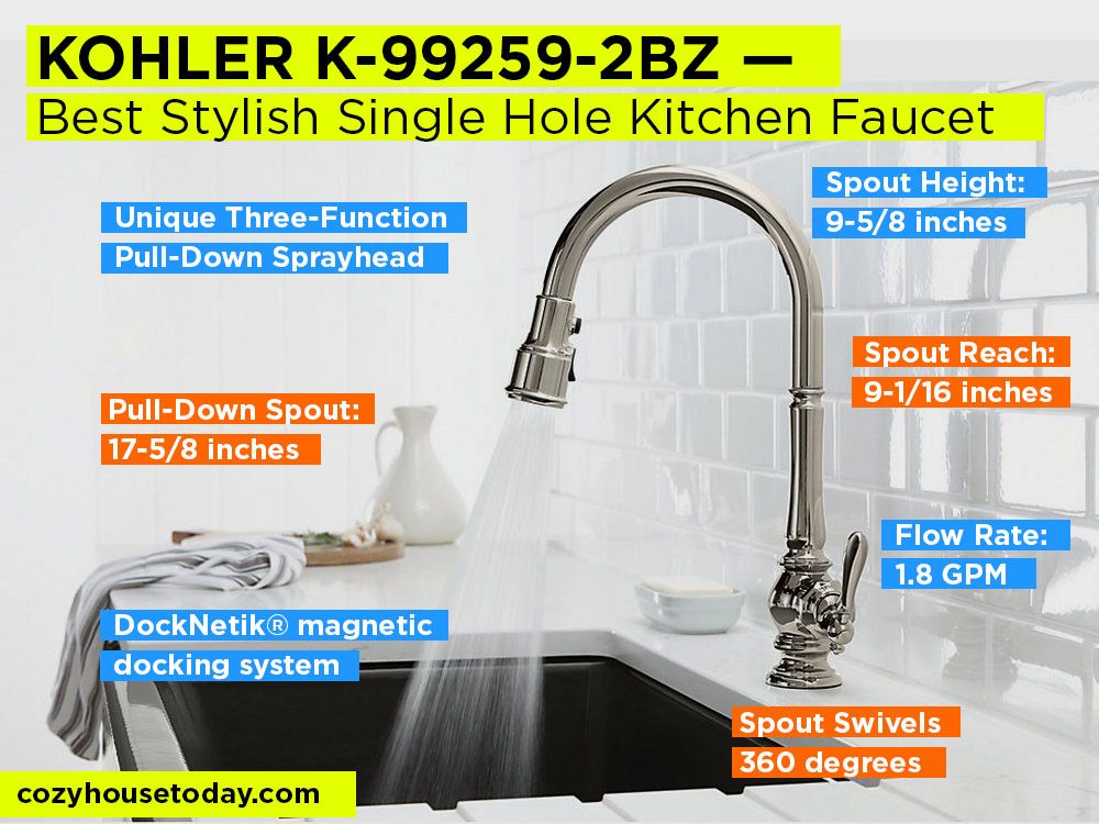 KOHLER K-99259-2BZ Review, Pros and Cons. Check our Best Stylish Single Hole Kitchen Faucet 2018