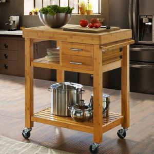 Clevr Rolling Bamboo Wood Kitchen Island