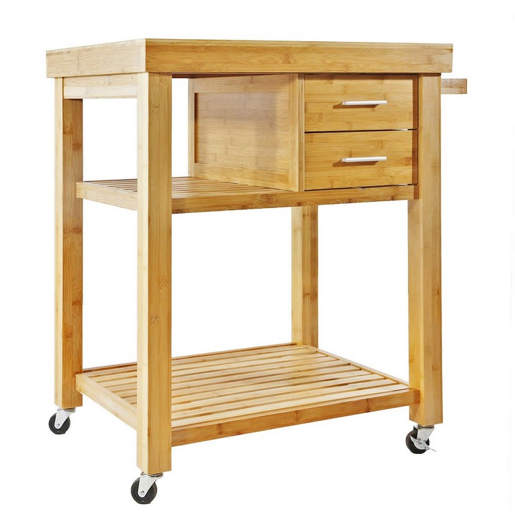 Clevr Rolling Bamboo Wood Kitchen Island 