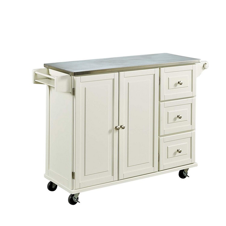 Liberty White Kitchen Cart with Stainless Steel