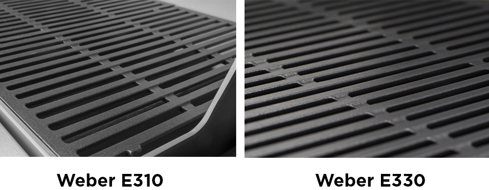 Weber E310 and E330 have the same porcelain-enamored cast-iron cooking grates