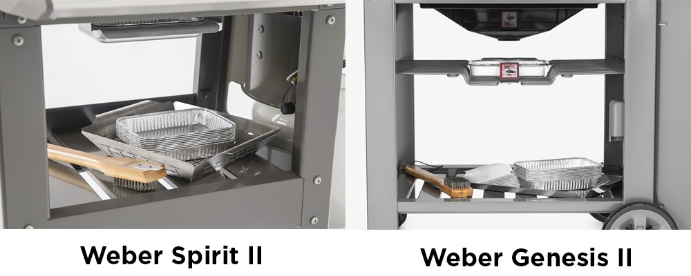 Weber Spirit II and Genesis II have an open cart design