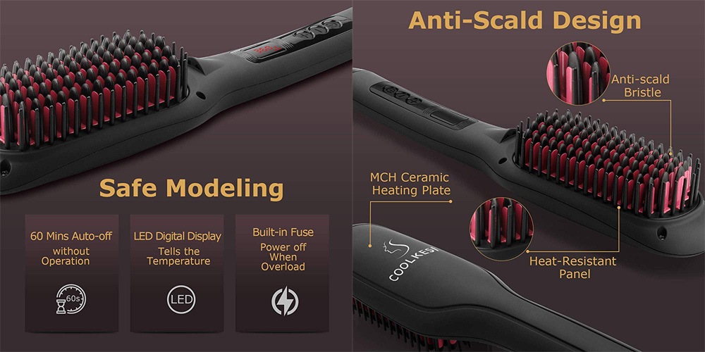 COOLKESI ionic hairbrush has an anti-scald feature and can save modeling