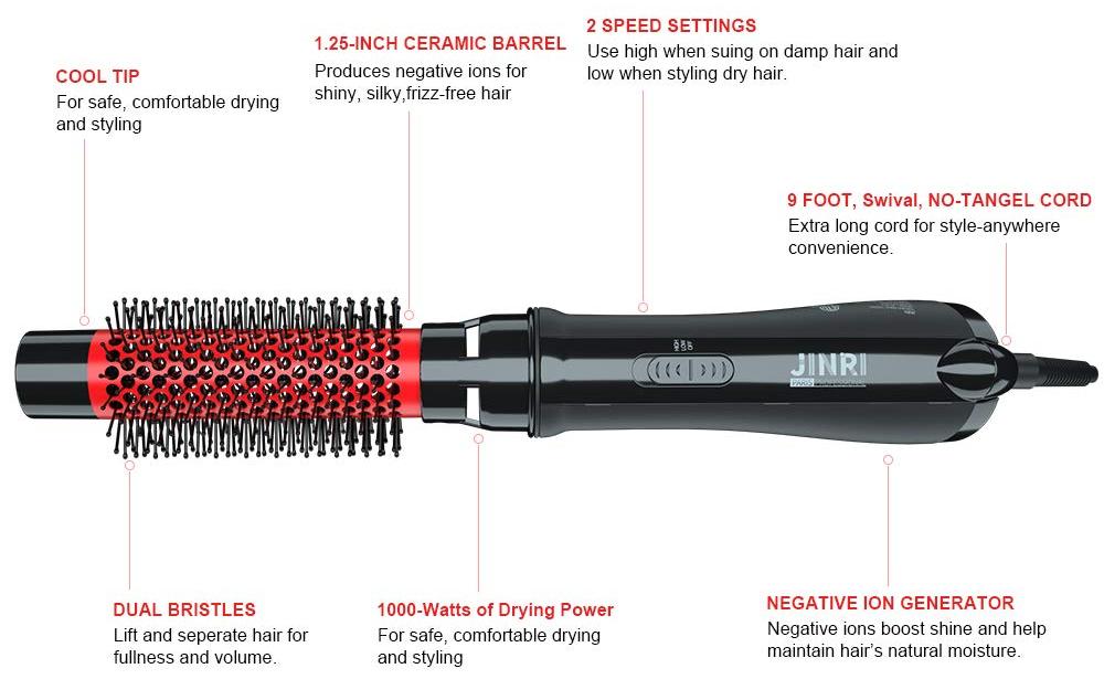 MHD PROFESSIONAL Jinri ionic hairbrush offers 2 speed settings
