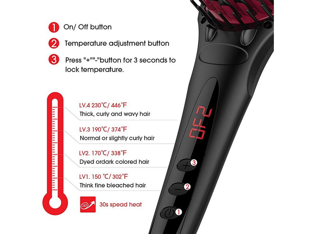 MiroPure CS0503 ionic hairbrush has 16 different temperature settings