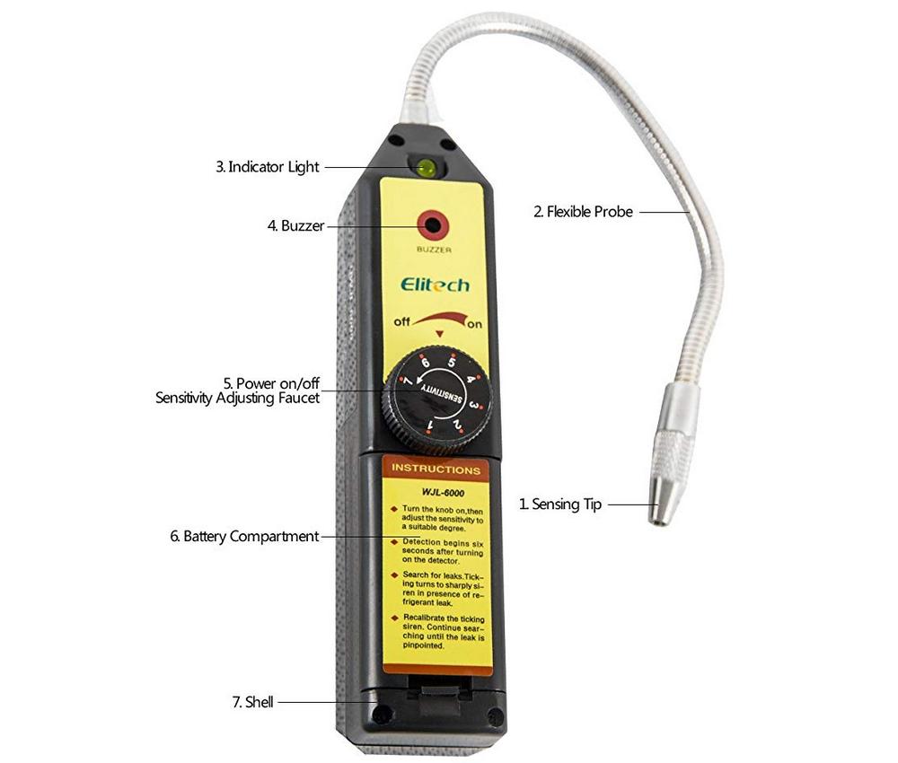 Elitech WJL-6000 refrigerant detector comes with both audio and visual indicators
